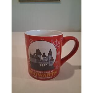 Harry Potter Christmas Mug Silver Buffalo 14oz I'd Rather Stay At Hogwarts Red